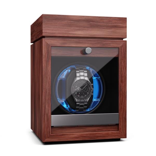 Klarstein Brienz 1, rotomat do zegarków, 1 zegarek, 4 tryby, wygląd drewna, niebieskie oświetlenie