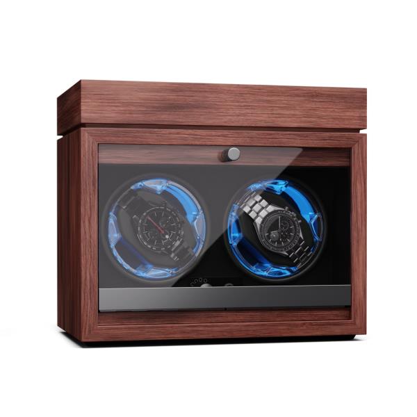 Klarstein Brienz 2, rotomat do zegarków, 2 zegarki, 4 tryby, wygląd drewna, niebieskie oświetlenie