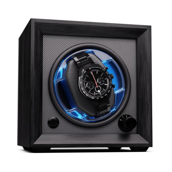 Klarstein Brienz 1, rotomat do zegarków, 1 zegarek, 4 tryby, wygląd drewna, niebieskie oświetlenie