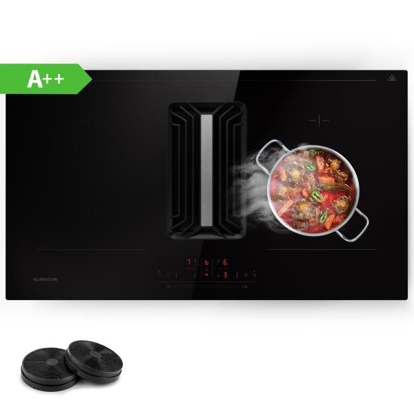 Klarstein AirJet 90, płyta indukcyjna z okapem, system Down Air, 754 m³/h, klasa energetyczna A