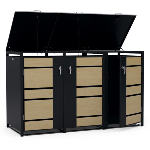 Blumfeldt BinSafe, zabudowa na pojemniki na odpady, 3 pojemniki, 240 l, odporna na warunki atmosferyczne, zamykana na klucz, stal ocynkowana