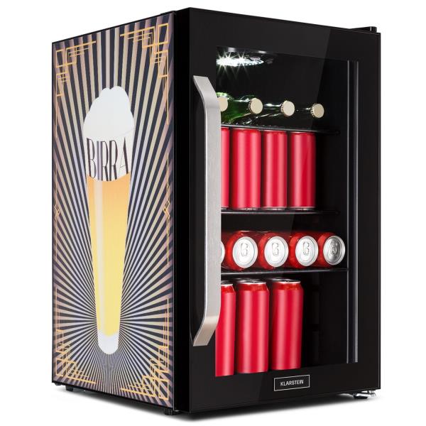 Klarstein Beersafe 70 Birra Edition, lodówka na napoje, chłodziarka, 70 l, 3 półki, panoramiczne szklane drzwi, stal nierdzewna