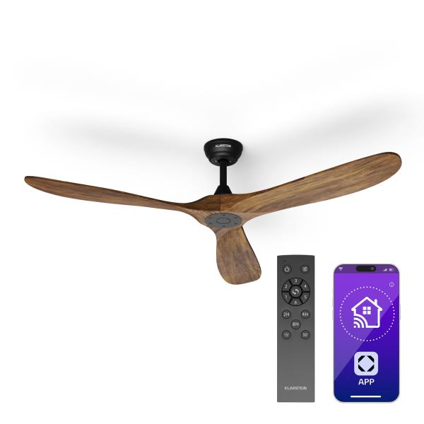 Klarstein Bahama Breeze Smart wentylator sufitowy, łopatki wirnika z litego drewna, pilot + sterowanie za pomocą aplikacji