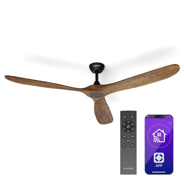 Klarstein Bahama Breeze Smart wentylator sufitowy, łopatki wirnika z litego drewna, pilot + sterowanie za pomocą aplikacji