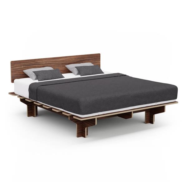 Blumfeldt NordicAura King rama łóżka dwuosobowego, 180 cm x 200 cm, wytrzymała, bez użycia narzędzi, drewno eukaliptusowe, pólka