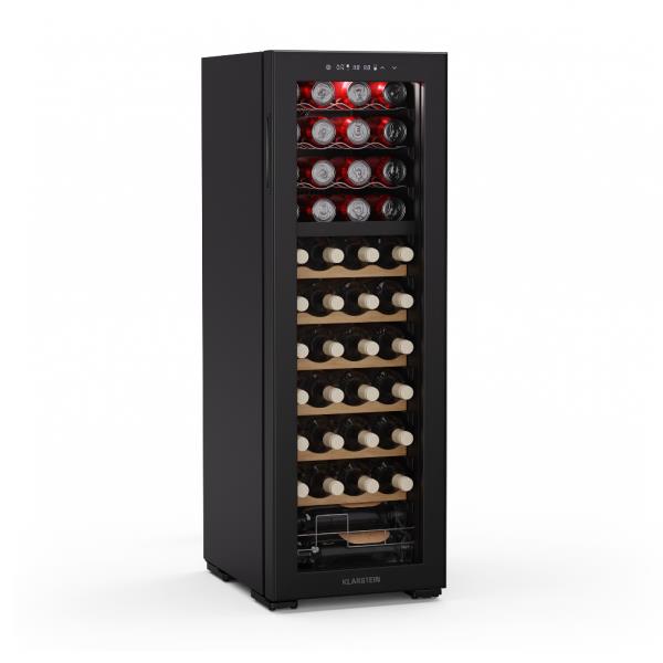 Klarstein Bovella 44 Duo+ chłodziarka do wina, 2 w 1, 44 butelki, 2 strefy, 9 półek, sterowanie dotykowe