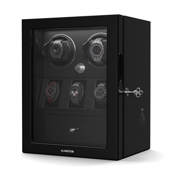 Klarstein ChronoVault rotomat, 2+3 zegarki, wegańska skóra, wysoki połysk, 4 tryby, silnik Mabuchi, LED, zasilacz sieciowy