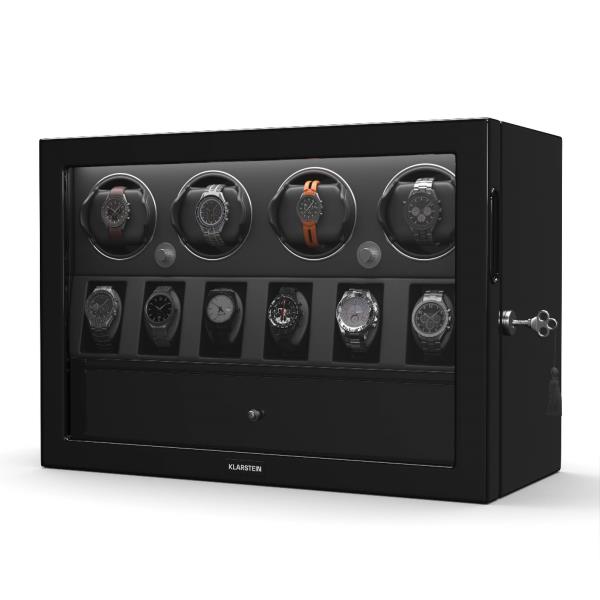 Klarstein ChronoVault rotomat, 4+6 zegarki, wegańska skóra, wysoki połysk, 4 tryby, silnik Mabuchi, LED, zasilacz sieciowy