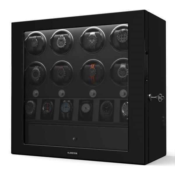 Klarstein ChronoVault rotomat, 6+8 zegarków, wegańska skóra, wysoki połysk, 4 tryby, silnik Mabuchi, LED, zasilacz sieciowy