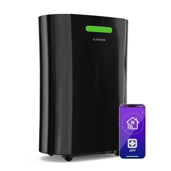 Klarstein AeroDry Smart 12 osuszacz powietrza, 12 l/24 h, 18 m², czujnik wilgotności, sterowanie za pomocą aplikacji, 135 m³/h