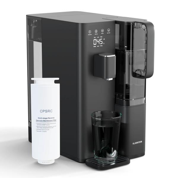 Klarstein VitalPour dystrybutor wody z filtrem, 5-stopniowy filtr, odwrócona osmoza, zbiornik 5 l, dotykowy, mobilny, 3 sekundy