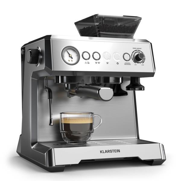 Klarstein Maszyna do espresso GrandPresso, precyzyjny młynek, dysza parowa, portafiltr, wskaźnik ciśnienia, 20 barów
