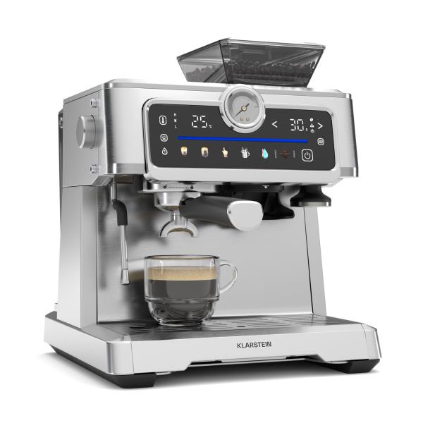 Klarstein GrandPresso Touch ekspres do kawy, 20 barów, młynek, manometr, spieniacz do mleka