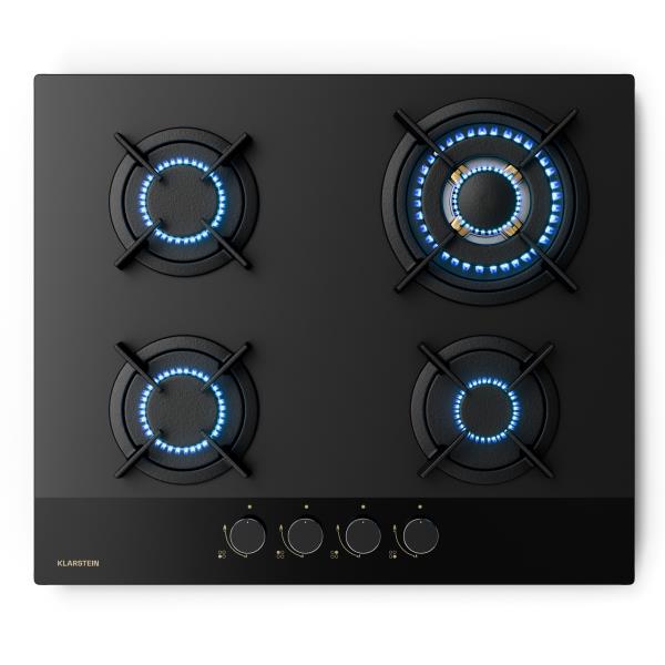 Klarstein Goldflame Nano płyta gazowa, 4 mosiężne palniki, nanopowłoka, LPG/gaz ziemny
