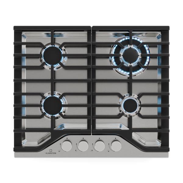 Klarstein Turbocast płyta gazowa, stal nierdzewna 304, 4 palniki, profesjonalne ruszty żeliwne, palnik typu wok