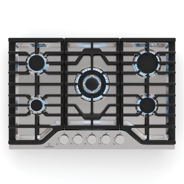 Klarstein Turbocast płyta gazowa, stal nierdzewna 304, 5 palników, profesjonalne ruszty żeliwne, palnik typu wok