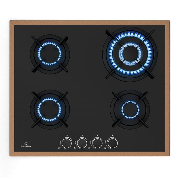 Klarstein Lumiflame płyta gazowa, 4 palniki, miedziana rama, zapłon elektryczny, 8 kW