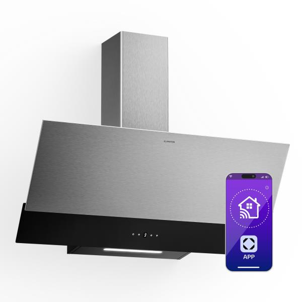 Klarstein Okap kuchenny Verosteel, Elegancki, minimalistyczny, wydajny, Klasa energetyczna A, 624 m³/h, 90 cm