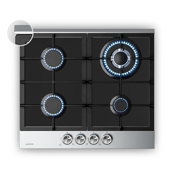 Klarstein Płyta gazowa Verosteel | 4 palniki | zapłon elektryczny | kompatybilna z gazem ziemnym i LPG | 8000 W | 60 cm