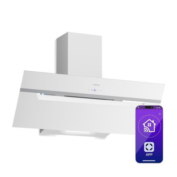 Klarstein Okap skośny BigBite | tryb otwarty i zamknięty | szkło bezpieczne | 417 m³/h | 90 cm