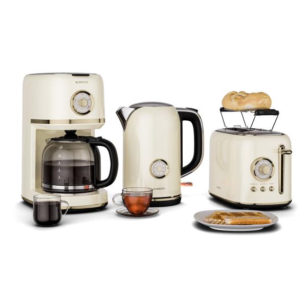 Klarstein Victoria kompletny zestaw śniadaniowy, toster, czajnik elektryczny i ekspres do kawy
