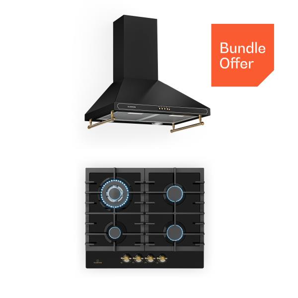 Klarstein Victoria 60 Duo Zestaw Gazowy, Gazowe pole grzewcze, Okap kuchenny