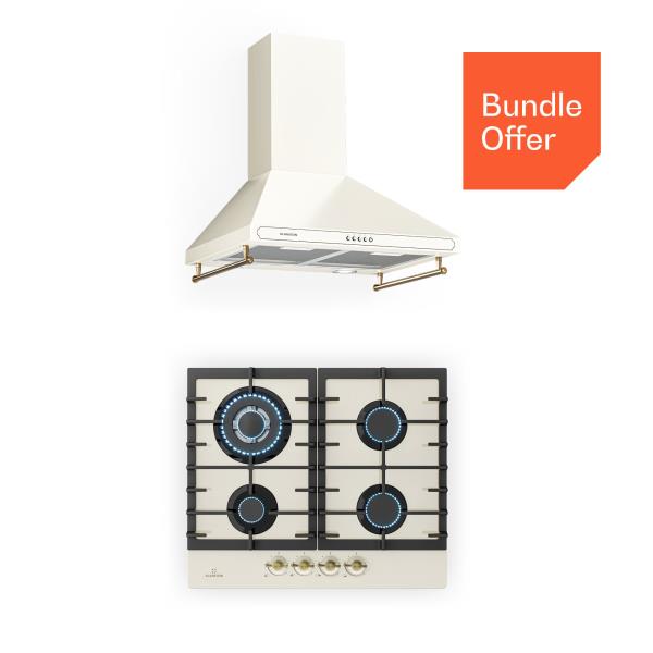 Klarstein Victoria 60 Duo Zestaw Gazowy, Gazowe Płyty Grzewcze, Okap Dymowy